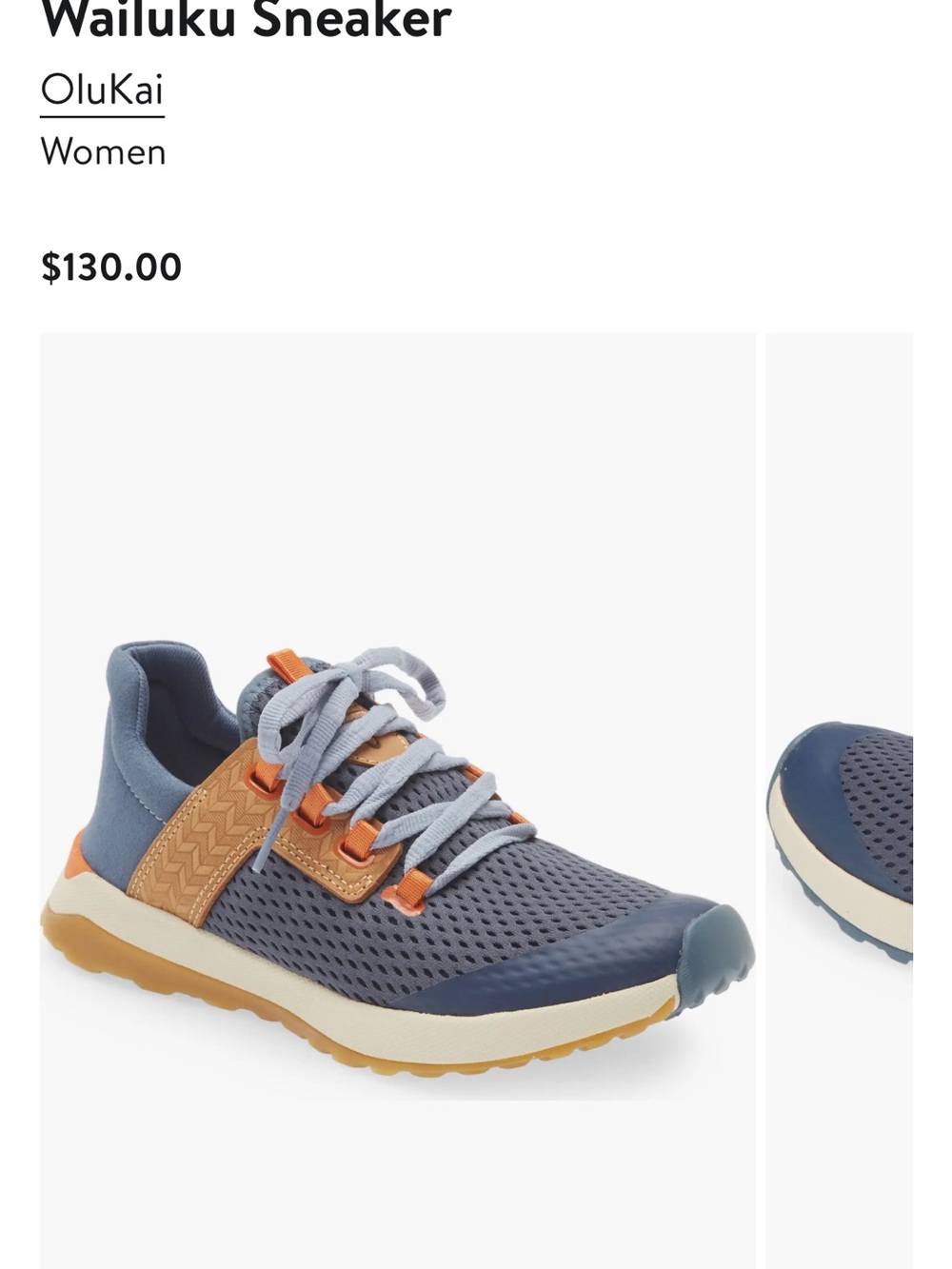 OluKai Wailuku Sneaker — Blue with Tan and Light Gray Details